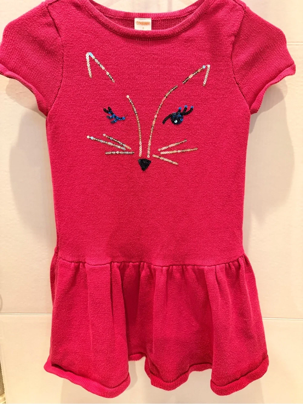 Gymboree Hot Pink Sequin Cat Short Sleeve Dress